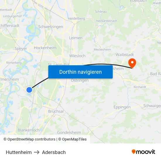 Huttenheim to Adersbach map