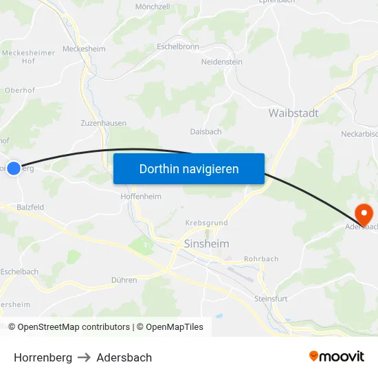 Horrenberg to Adersbach map