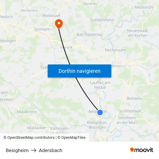 Besigheim to Adersbach map