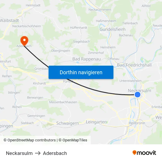 Neckarsulm to Adersbach map