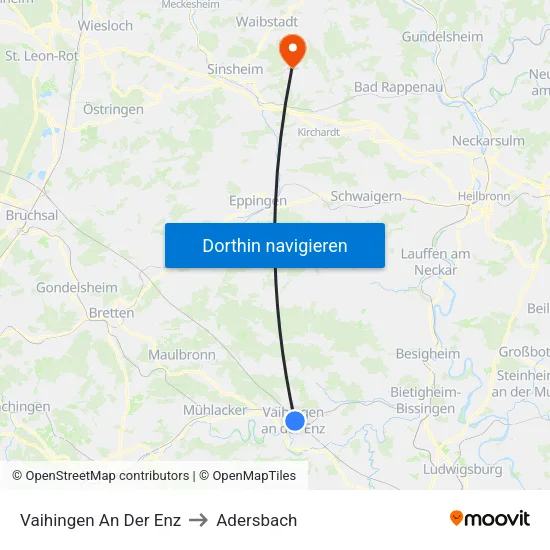 Vaihingen An Der Enz to Adersbach map