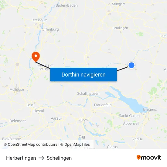 Herbertingen to Schelingen map
