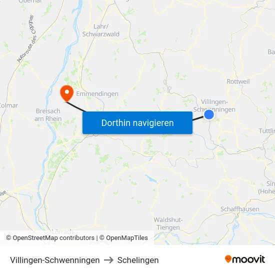 Villingen-Schwenningen to Schelingen map