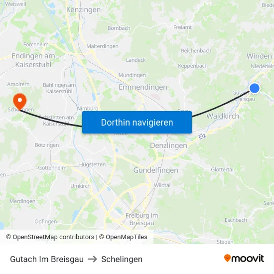 Gutach Im Breisgau to Schelingen map