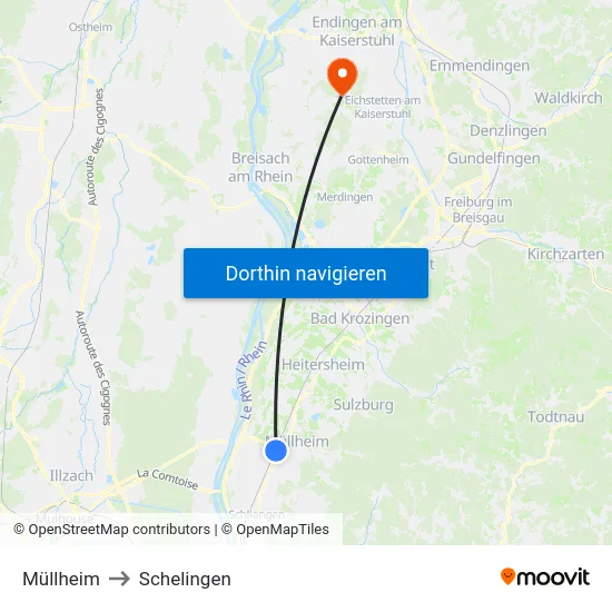 Müllheim to Schelingen map