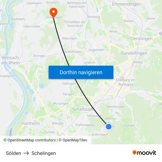 Sölden to Schelingen map