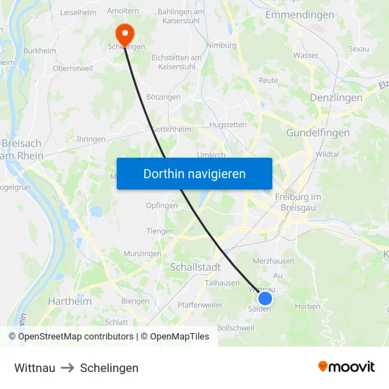 Wittnau to Schelingen map