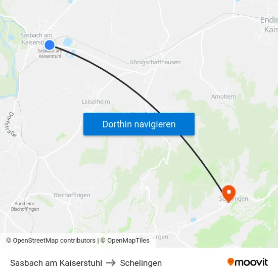 Sasbach am Kaiserstuhl to Schelingen map