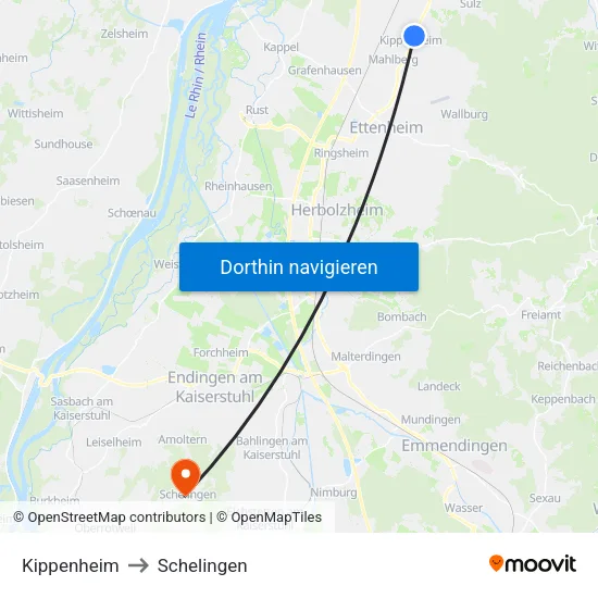 Kippenheim to Schelingen map