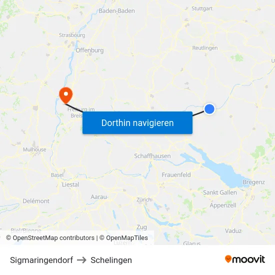 Sigmaringendorf to Schelingen map