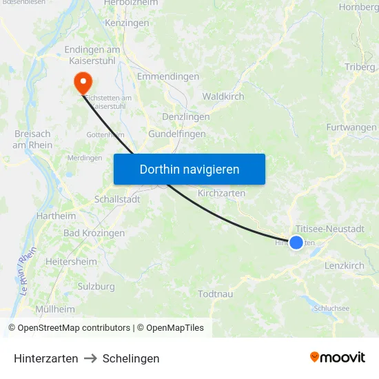 Hinterzarten to Schelingen map
