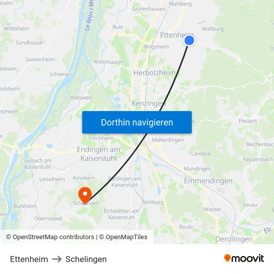 Ettenheim to Schelingen map