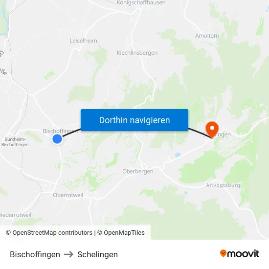 Bischoffingen to Schelingen map