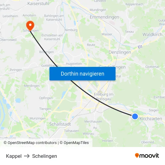 Kappel to Schelingen map