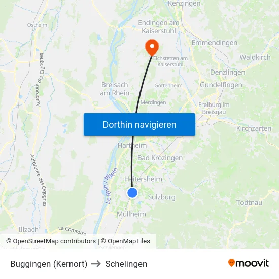 Buggingen (Kernort) to Schelingen map