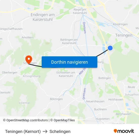 Teningen (Kernort) to Schelingen map