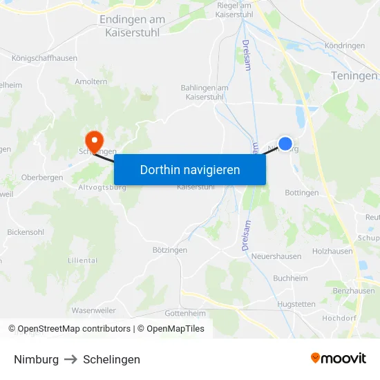 Nimburg to Schelingen map