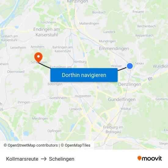 Kollmarsreute to Schelingen map
