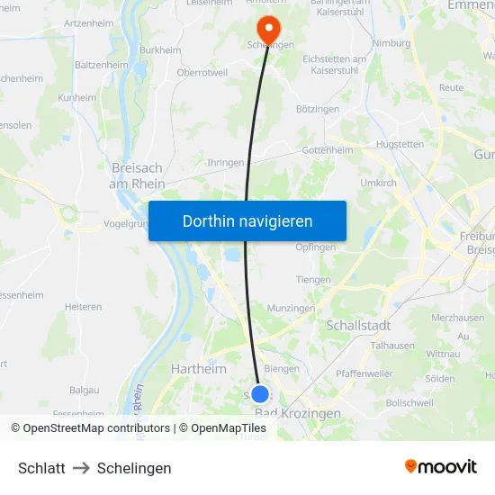 Schlatt to Schelingen map