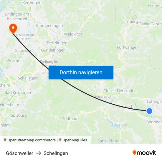 Göschweiler to Schelingen map