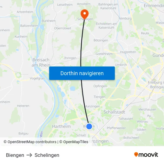 Biengen to Schelingen map