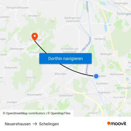Neuershausen to Schelingen map