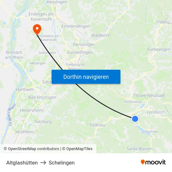 Altglashütten to Schelingen map