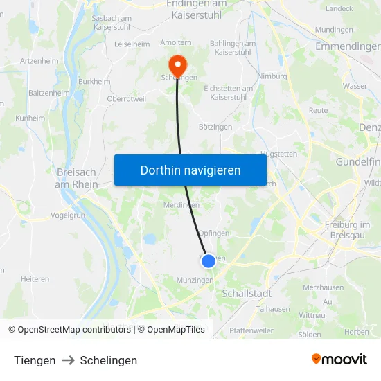 Tiengen to Schelingen map