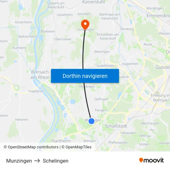 Munzingen to Schelingen map