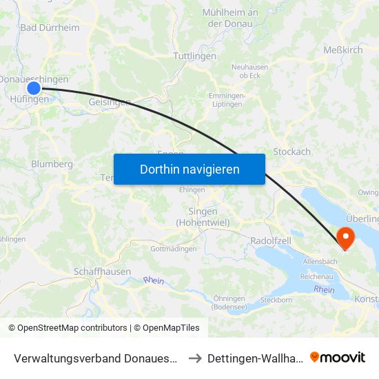 Verwaltungsverband Donaueschingen to Dettingen-Wallhausen map