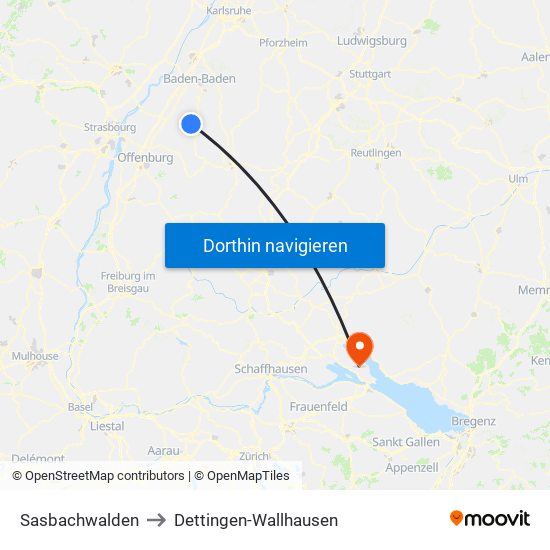 Sasbachwalden to Dettingen-Wallhausen map