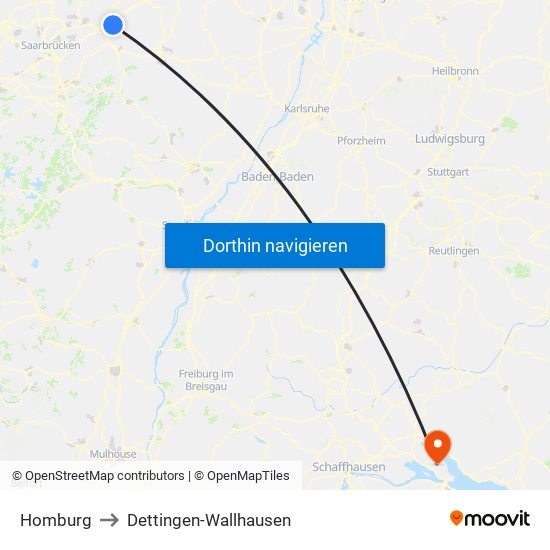 Homburg to Dettingen-Wallhausen map
