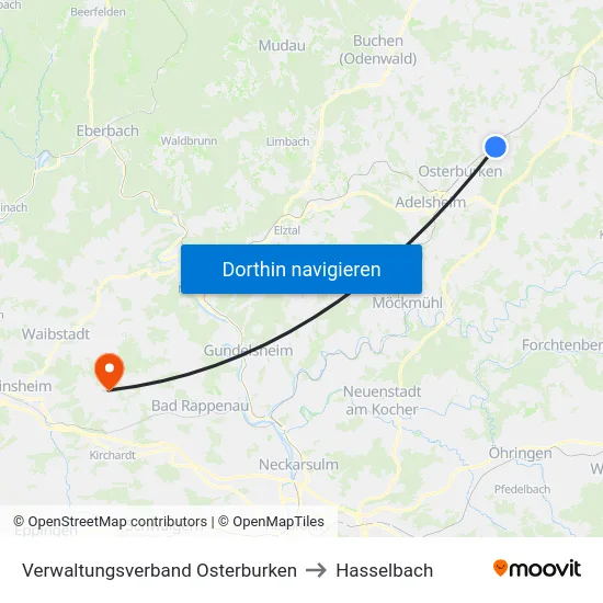 Verwaltungsverband Osterburken to Hasselbach map