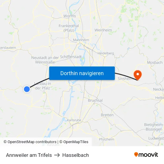 Annweiler am Trifels to Hasselbach map