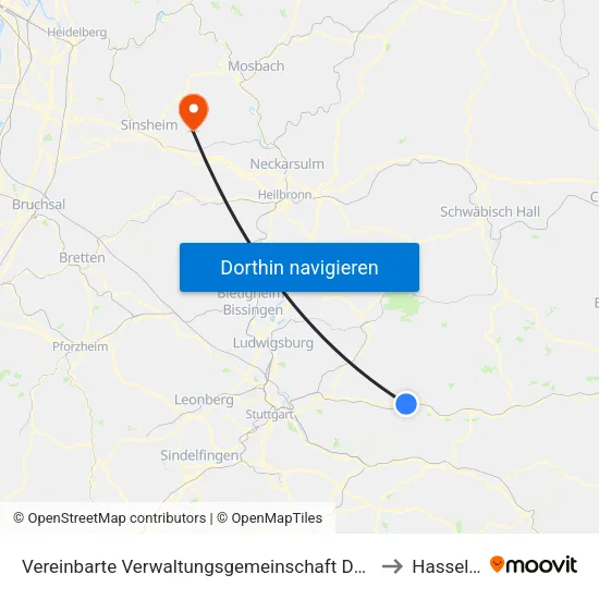 Vereinbarte Verwaltungsgemeinschaft Der Stadt Schorndorf to Hasselbach map
