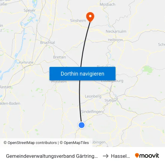 Gemeindeverwaltungsverband Gärtringen/Ehningen to Hasselbach map