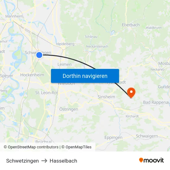 Schwetzingen to Hasselbach map