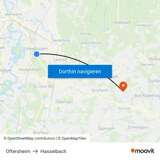 Oftersheim to Hasselbach map