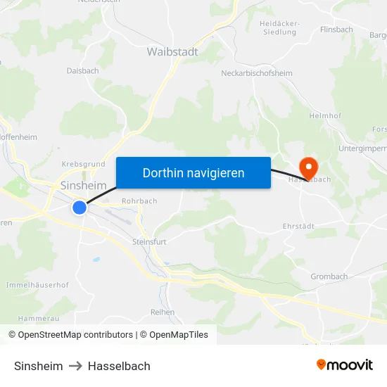 Sinsheim to Hasselbach map