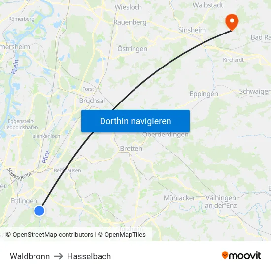 Waldbronn to Hasselbach map