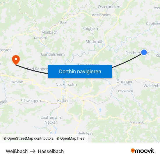 Weißbach to Hasselbach map