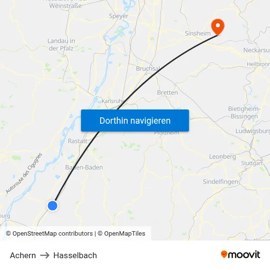 Achern to Hasselbach map