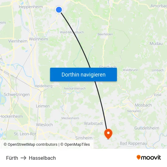 Fürth to Hasselbach map