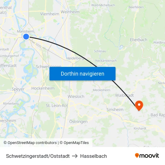 Schwetzingerstadt/Oststadt to Hasselbach map