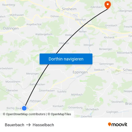 Bauerbach to Hasselbach map