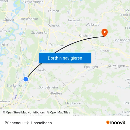 Büchenau to Hasselbach map