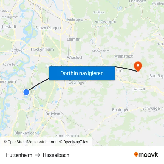 Huttenheim to Hasselbach map
