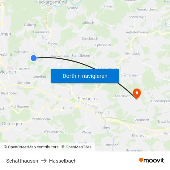 Schatthausen to Hasselbach map