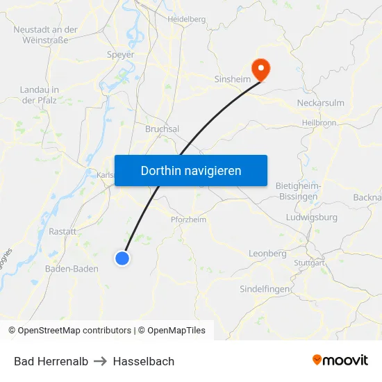Bad Herrenalb to Hasselbach map