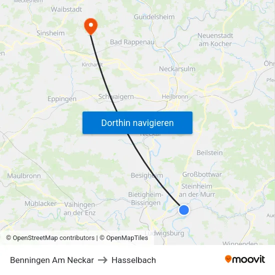 Benningen Am Neckar to Hasselbach map
